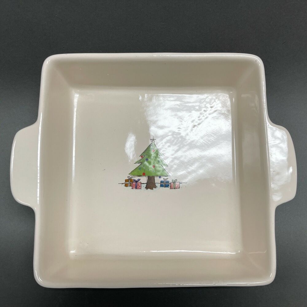 Rae Dunn by Magenta Square Dish Christmas Tree Oven Safe 9" x 9" x 2 7/8"‎ High
